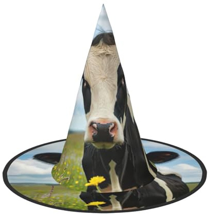 JBJGKHLP Sombrero de bruja unisex con estampado de vaca lechera para Halloween, carnaval, cosplay, fiesta, accesorio de disfraz