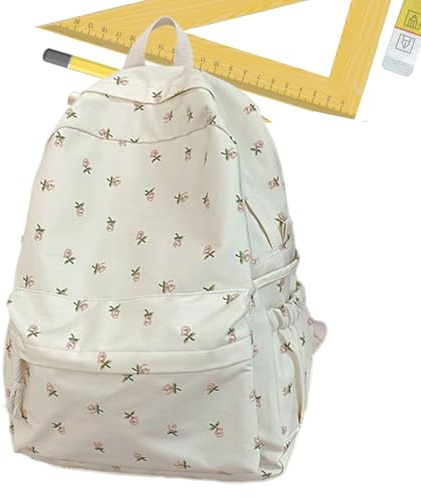 Rucksack mit Blumenmuster für die Schule – große Mädchen, niedlicher Leinen-Büchertasche, lässige Tasche für Kosmetik, Wasserflasche, Reisebücher, Schreibwaren, Pendeln, Studenten, Frauen, Teenager
