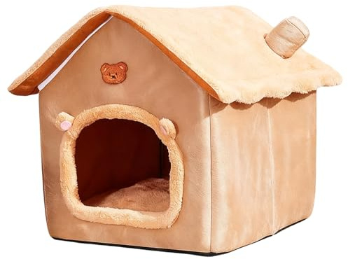 Katzenhöhle & Hundebett Warm – 52 cm Faltbares Haustierbett mit herausnehmbarem Kissen | Weiches Katzenhaus aus Arktischem Samt für Kleine Hunde & Katzen | Rutschfestes, Waschbares Winterbett