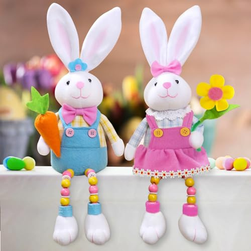Anroong Easter Bunny Decorations for Home 44cm Easter Bunny Gonk Plush Decor Rabbit Stuffed Doll Gifts for Tiered Tray Party Home Table Decorationsr(Set of 2)