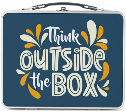 Fabulous Lunch Box in metallo argentato per sandwich e snack – Think Outside The Box Tipografia Message Citation Start up – Scatola da gustare in alluminio ciotola rigida stile retrò stampata in