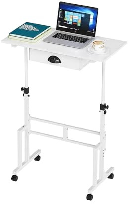 Uptyia Escritorio Ajustable con Cajón de Tela y Ruedas