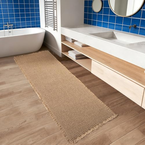 FANGCCC Boho Badrumsmatta Grå Brun 60x180 cm Halkfri Duschmatta För Vardagsrum Sovrum Badrumsdekoration Tvättbar Mjuk Yta Skydd Mot Kallt Golv