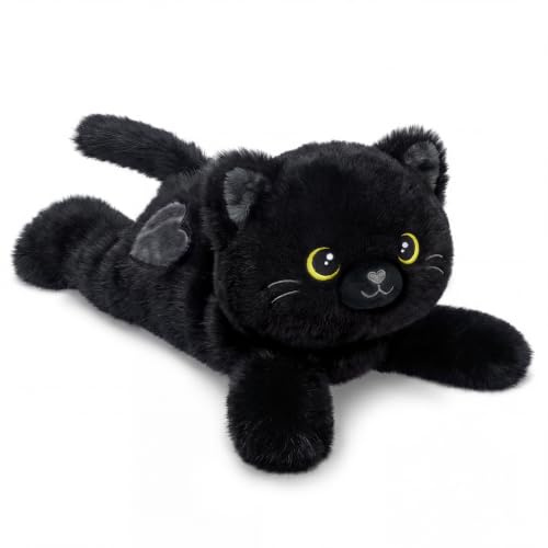 shownicer Wärmekissen Stofftier Katze 550g Mikrowellen-Erwärmbarer Leinsamenfüllung Wärme-Kuscheltier Katze Plüschtier für Erwachsene Kinder (40cm, Schwarz)