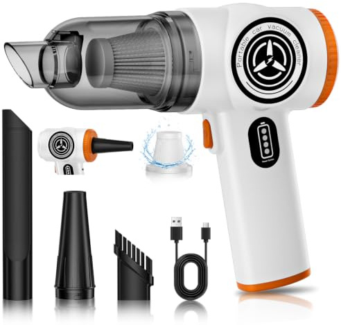 Bblldi Handheld Car Vacuum Cleaner Cordless Powerful – 2 in 1 Strong Suction, Portable Mini Vacuum with Brushless Motor, Lightweight for Car Interior Home Office Pet Hair, White