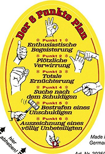 PVC Aufkleber Fun Auto-Applikation Spass-Motive und Sprüche - Der 6 Punkte Plan - 303509 - Gr. ca. 5 x 8 cm
