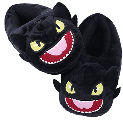 YUMOMO unisex män och kvinnor söt tecknad mjuk plysch varma tofflor glida 35–42 (drake tandlös, svart), Dragon Sin dientes , 12 månader