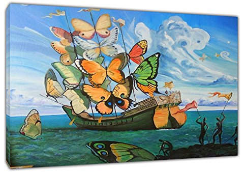 ARTSPRINTS Salvador Dali Kunstdruck auf gerahmter Leinwand, Motiv: Schiffsschmetterling von Salvador Dali, fertig zum Aufhängen, 18 mm Tiefe
