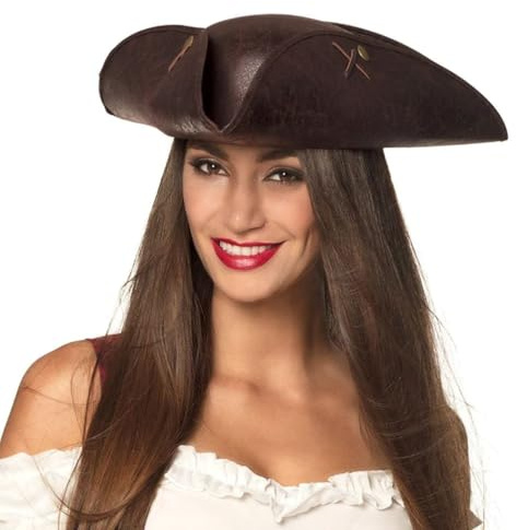 Boland - Piratenhut Admiral Valerie, 59 cm | Brauner Hut in Leder Optik, Pirat Kostüme, Karneval und Mottoparty, Seefahrer, Kapitän