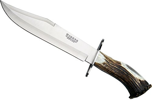 Bowiemesser Joker CN101, Hirschkronengriff, 25 cm Klinge aus MOVA-Stahl, mit Gürtelmesser brauner Lederscheide, Werkzeug zum Angeln, Jagen, Camping und Wandern