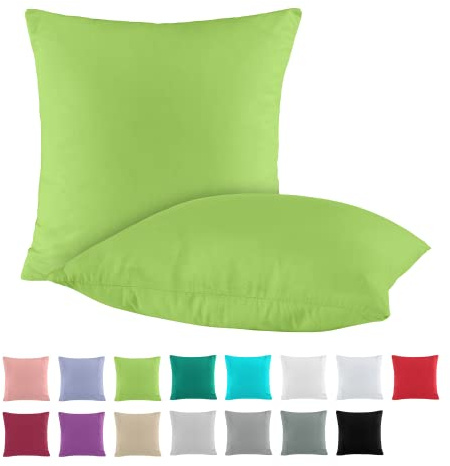 BaSaTex Baumwolle Renforcé Kissenbezug, 2er Pack, 80x80 cm, Grün | 100% Baumwolle, Öko_Tex Zertifiziert, Reißverschluss