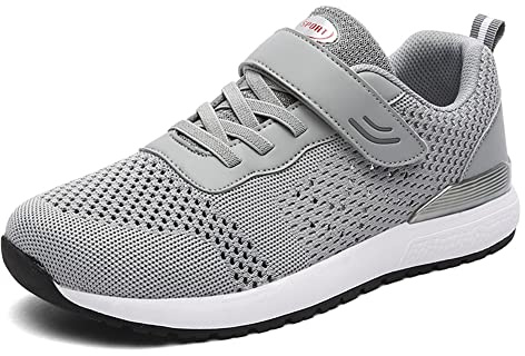 LEADER SHOW Men's Casual Elderly Safety Walking Shoes Light Weight Strap Comfort Sneakers (9.5, Hollow Grey)