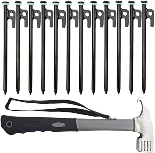 Clarmonde Estacas de Tienda y Martillo, estacas de campaña Resistentes, Pinzas de Acero Forjado, irrompibles e inflexibles, Disponibles en Rocky Place Postre Snowfield y pastizales