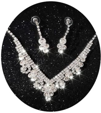 Belasa Brautschmuck-Set mit silberfarbenen Kristallen, Halskette und Ohrringen, Perlenschmuck, Accessoires für Frauen und Mädchen (Silber)