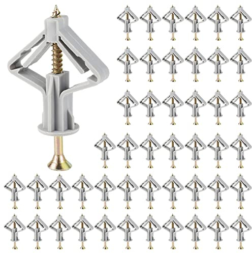 Jetcloud 50pcs Plasterboard Wall Plugs Screws Anti Rotate Drywall Anchor Kit Expansion Tube Butterfly Type Wall Fixing Superior Tight Grip for Gypsum Board Fiberboard Hollow Board