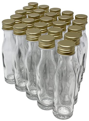 25 x 20 ml Glasflaschen mit Schraubverschluss | auslaufsicher | transparent | Likörflasche | Schnapsflasche | Ölflasche | Gewürzflasche | Duftflasche | Dekorationsflasche | Mini-Flasche zum Befüllen