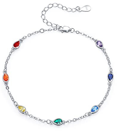 Chakra Fußkettchen Sterlingsilber Tropfform - 7 Chakren Tautropf Sommer Strand Fußkettchen Armband für Frauen - Geburtstag, Weihnachen Geschenke für Frau, Freundin