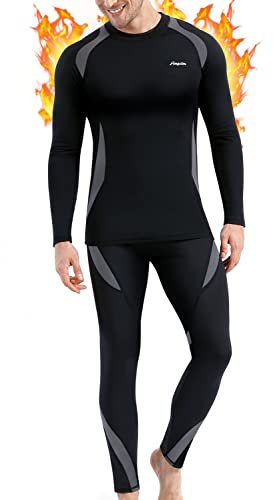 Thermounterwäsche Herren, Skiunterwäsche Winter Thermowäsche Set Funktionsunterwäsche Warm Weich Funktionswäsche atmungsaktiv Thermo Unterwäsche Thermounterhemd Thermounterhose für Männer Grau M