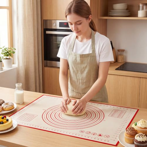 HOOMIL Backmatte, Silikonmatte Backen, Antihafte Rutschfeste Silikon Backunterlage Teigmatte Ausrollmatte mit Messung, Große 60x40 cm - Rot
