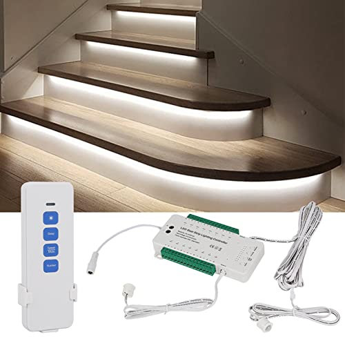 Tokenhigh LED Intelligent Motion Sensor Stair Light, LED Step Lights for Indoor, Staircase Light Sensor Controller, Home Smart Lighting, Cuttable Led Strip Lights for Home Hotels Centers Bar (2700K)