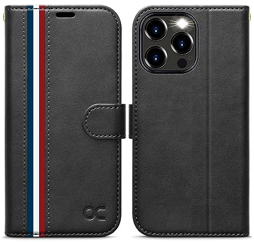 OCASE iPhone 15 Pro Max Hülle Handyhülle [Premium PU Leder] [Kartenfach] [Standfunktion] RFID Schutzhülle Klapphülle Handy Lederhülle Kompatibel für iPhone 15 Pro Max Stilvoll Schwarz