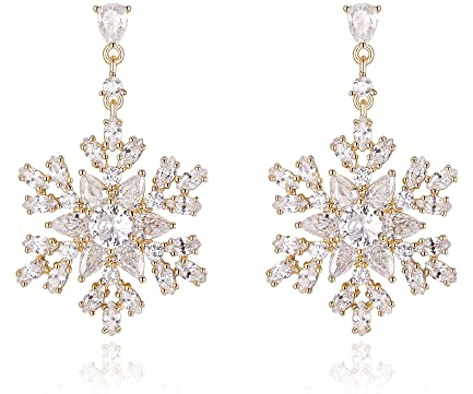 EVER FAITH Damen Zirkonia Winter Schneeflocke baumeln Ohrringe Weihnachtsschmuck Geschenk klar Gold-Ton