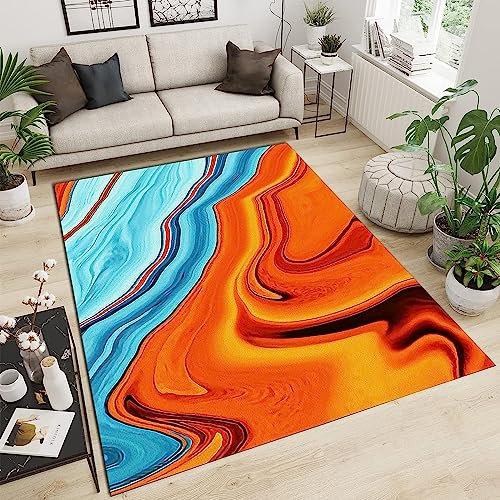 Rotes Und Blaues Abstraktes Ölgemälde -Druck 3D-Teppich Für Wohnzimmer, Flanellteppich, 120 X 160 cm Schlafzimmerteppich, Badematte, Heimdekoration, Moderne Für Küche Flur Esszimmer Eingangsbereich
