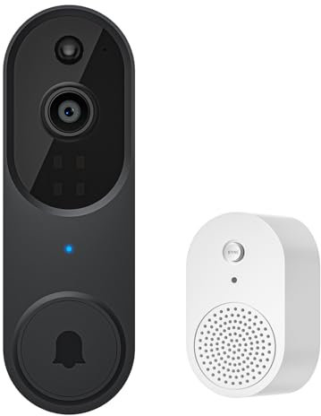 guggre 1080p Wireless Video Doorbell + Indoor Ring Chime, Enhanced Security with AI Human Detection, 2-Way Audio, Night Vision, AES-128 Cloud Storage, Real-Time Alerts, Smart Home Protection (Black)