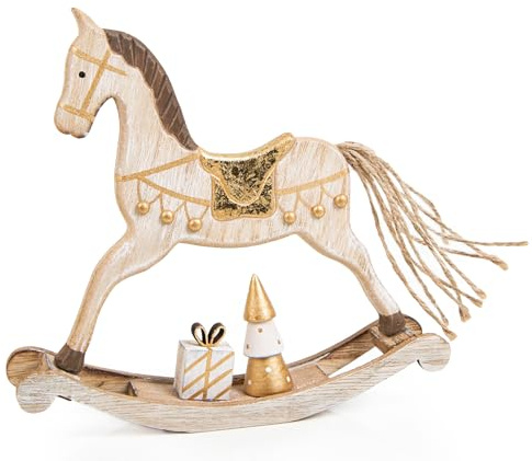 Logbuch-Verlag Nostalgie Weihnachtsdekoration Schaukelpferd Figur aus Holz Holzdeko Weihnachten braun Gold 18 cm