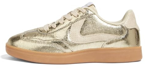 LUCKY STEP Dam Retro Sneakers - Klassiska & Avslappande Promenadskor med Gummissula för Bättre Grepp & Komfort | Perfekt för Vardag och Sport (Guld, 11US-42EU-9UK)