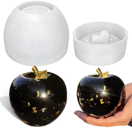 Moules en Resine Epoxy de pomme de Silicone，Moule en Silicone bougeoir et de rangement avec couvercle, DIY pour Organisateur，Coupe à Bougie, Boîte à Bijoux