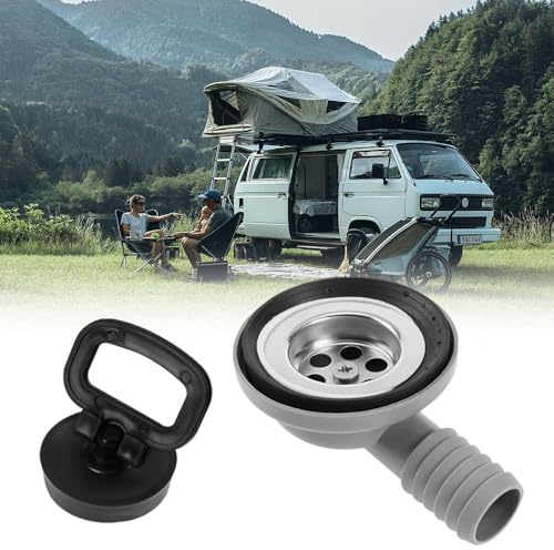 ZOYDP 50 mm avloppssats diskbänk, camping tvättställ, avlopp, camping tvättställ, avlopp, diskbänk, avloppssats med tätningslock 90° sidodräneringsrör för husvagn, husbil, husvagn, båt