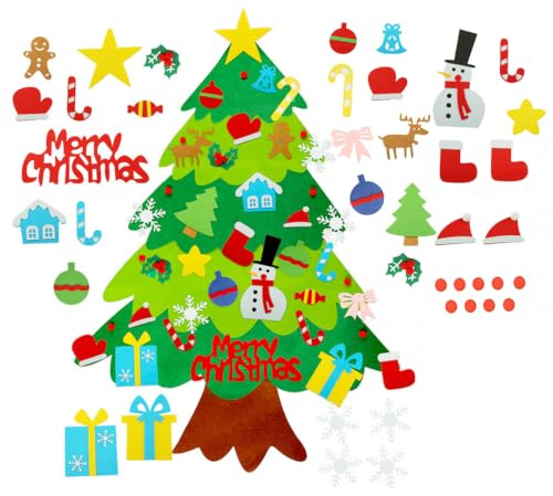 Filz Weihnachtsbaum 100 cm Filz Tannenbaum DIY Christbaum Basteln Weihnachten mit 41 Abnehmbaren Christmas Ornamente Hängend Dekor für Tür Wand Home