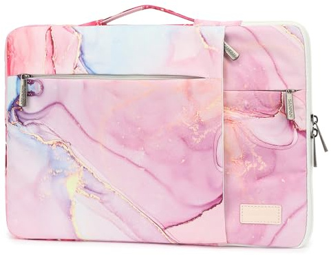 SANFAN Housse de protection pour ordinateur portable 360° avec 3 poches, poignée et sangle pour bagages, motif soleil, lune et étoiles sur fond bleu marine