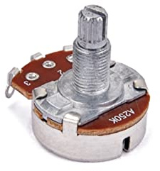 A250k Gitarrenpotentiometer 250k Ohm Typ A für Lautstärke und Klangregelung | Langes Gerändeltes Modell, Geteilte Achse, Metallausführung, Braune Optik, Geeignet für Austausch an Instrumenten