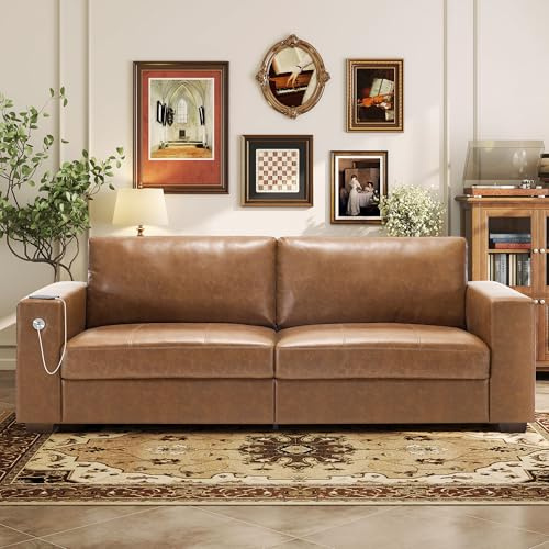 Hanherry Faux Leather 89 Sofa for Living Room, Modern Comfy Sofa with Medium Firm Seat Cushion, Removable Cover,Wide Armrest,USB/Type-C Port,Couches for Small Space,Apartment