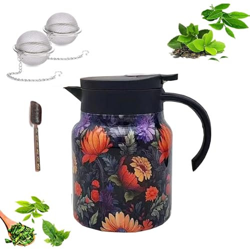 Vaso con infusor Termo U-Doresty Estufa con colador 2 bolas y cuchara,con infusor de acero inoxidable extraíble, interior esmaltado adecuado for preparar té de hojas sueltas 1000ML/800ML(Pink,800ml)