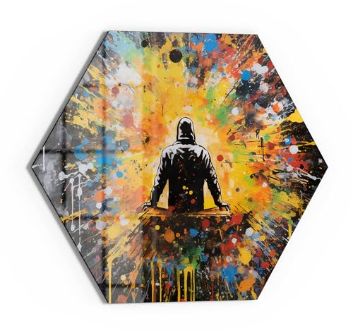 DEQOART Glas-Magnettafel | Sechseck 55x47,6 cm cm groß | Motiv Kreatives Feuerwerk | Memo-Board aus Glas | Magnetboard inkl. Magnete, Stift & Tuch für Küche & Büro | Tafel beschreibbar