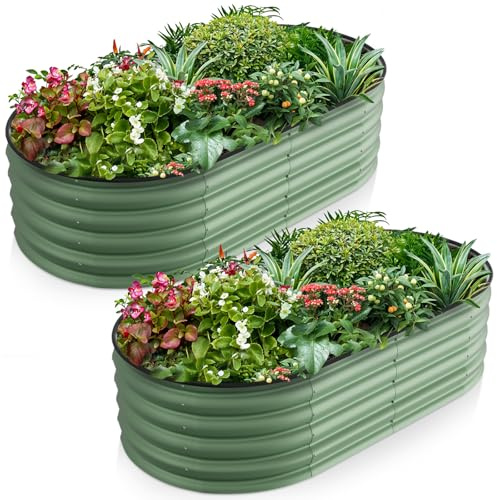 Warmiehomy 2 Packs 160x80x42cm Raised Beds for Garden, Metal Planter Box Outdoor with Reinforced Rods, Rounded Galvanised Bottomless Raised Beds for Vegetables, Flowers and Herbs, Green