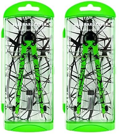 Eberhard Faber 571703 - Schnellverstellzirkel neon grün, Zirkel Set mit Ersatzteilen und Zirkelminen (Packung mit 2)