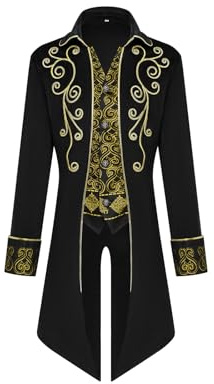 YORDET Cappotto da uomo Steampunk medievale retrò giacca vittoriana corte Phnom Penh ricamo cappotto da vampiro costume da uomo per adulti (Nero, XL)