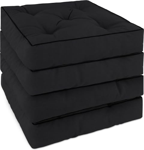 normani 2, 4, 6 oder 8 Stuhlkissen Stuhlpolster Stuhlauflagen Sitzkissen mit weicher Füllung - Made in Europe Schwarz 40 cm x 40 cm x 9 cm