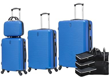 CELIMS - Juego de 4 Maletas Rígidas con Organizador de Viaje | Cabina + Mediana + Grande | 55x35x25 cm + 65 cm + 75 cm | Set de 4 Maletas | Azul