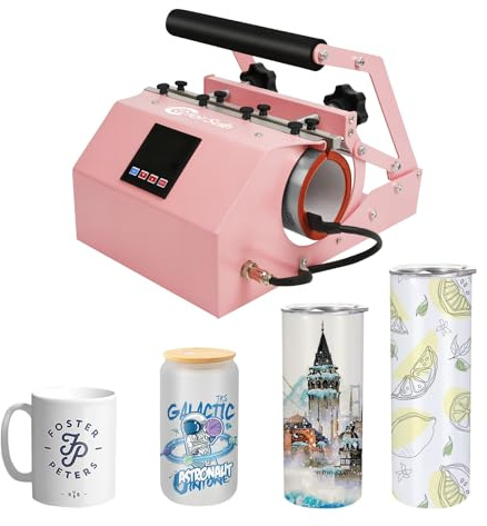 ColorSub Mugg pressmontering värmepressmaskin, sublimeringsmugg för 325-850 ml värmepressskrivare, kopppressmaskin gör-det-själv blank överföring pressglasögon (rosa)
