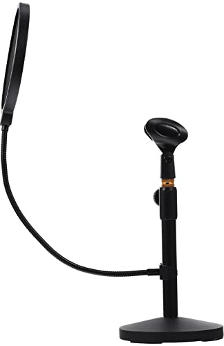 TOGEVAL 1 Set Desktop Microphone Stand with Pop Filter and Clip Adjustable Height for Streaming Recording and Voice Overs Sturdy Metal Base for Stability
