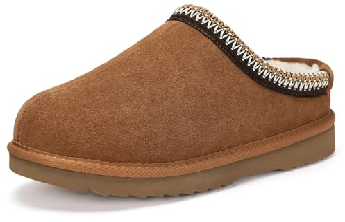 Dokela Femme Homme Chausson en Daim Suède Cuir Véritable Pantoufles Hiver Chaud Doublure en Feutre Confortable Imperméable Antidérapante Slippers,Brun Foncé,40 EU