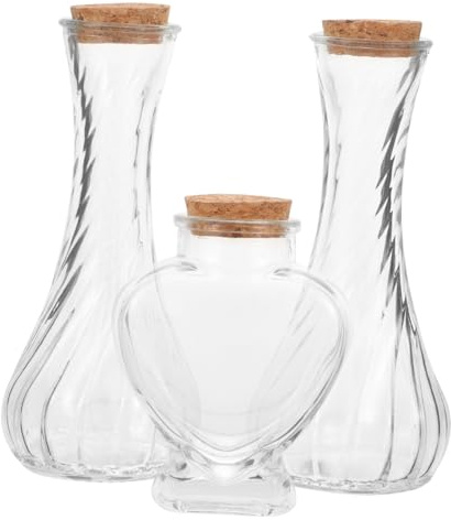 GOOHOCHY Lot De 3 Bouteilles en Verre Transparentes Bouchons en Liège, Ensemble De Cérémonie De Sable De Mariage, Bouteilles à Souhaits Cœur Et 130 ML, Décorations DIY pour Mariage Et Rangement