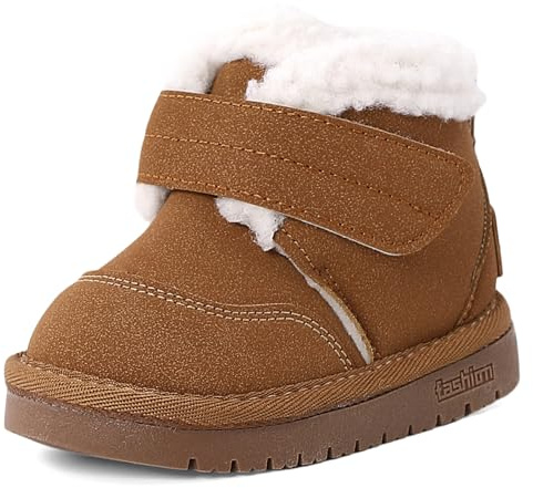 LACOFIA Botas Invierno Bebé Niños Niñas Patucos Nieve Zapatos térmicas Antideslizante para Niños Caqui 26 EU(Etiqueta 29)
