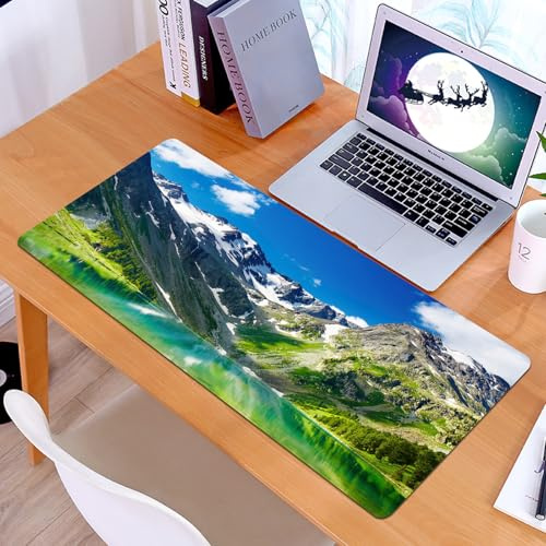 KDWJS Alfombrilla para ratón Speed Gaming XXL 90x40 cm - Base para Mesa - Mejora la precisión y la Velocidad - Resistente - Paisaje, majestuoso Lago en Las montañas de Altai, Picos nevados,