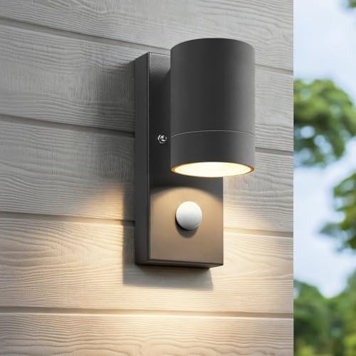 HomeyHoney Applique Murale Exterieur avec Détecteur de Mouvement | Étanche IP65 Lampe Exterieur Murale, Luminaire Exterieur en Aluminium GU10, pour Jardin, Porche, Lot de 1, Anthracite